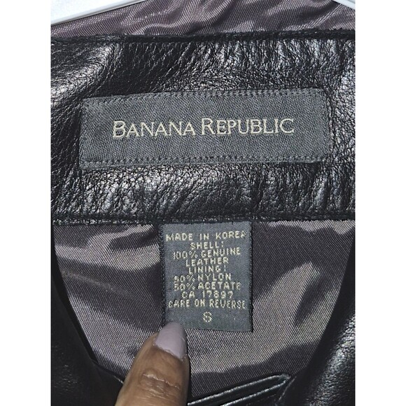 Vintage 90’s Y2K BANANA REPUBLIC Dark Brown Cool Leather Coat Mens Small - Picture 2 of 5